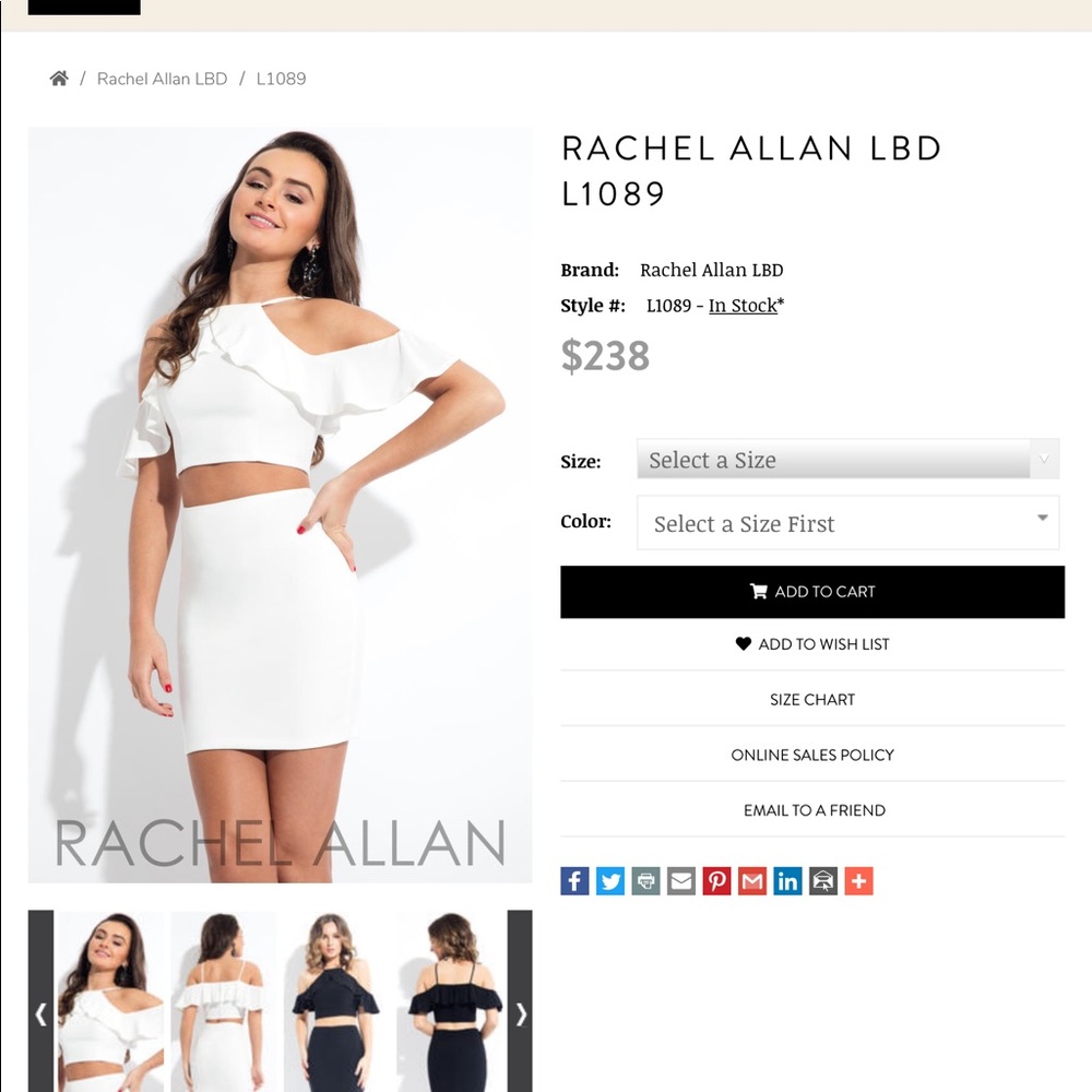 Rachel Allan white 2pc size 6
